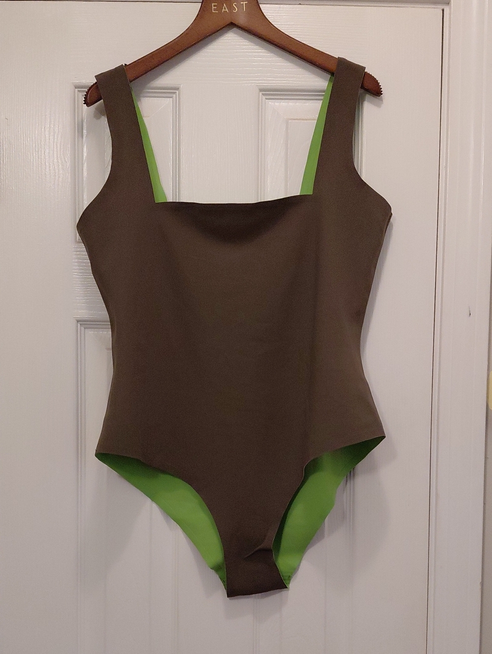 MOEVA Olive Brown One-Piece Swimsuit with Lime Green Lining